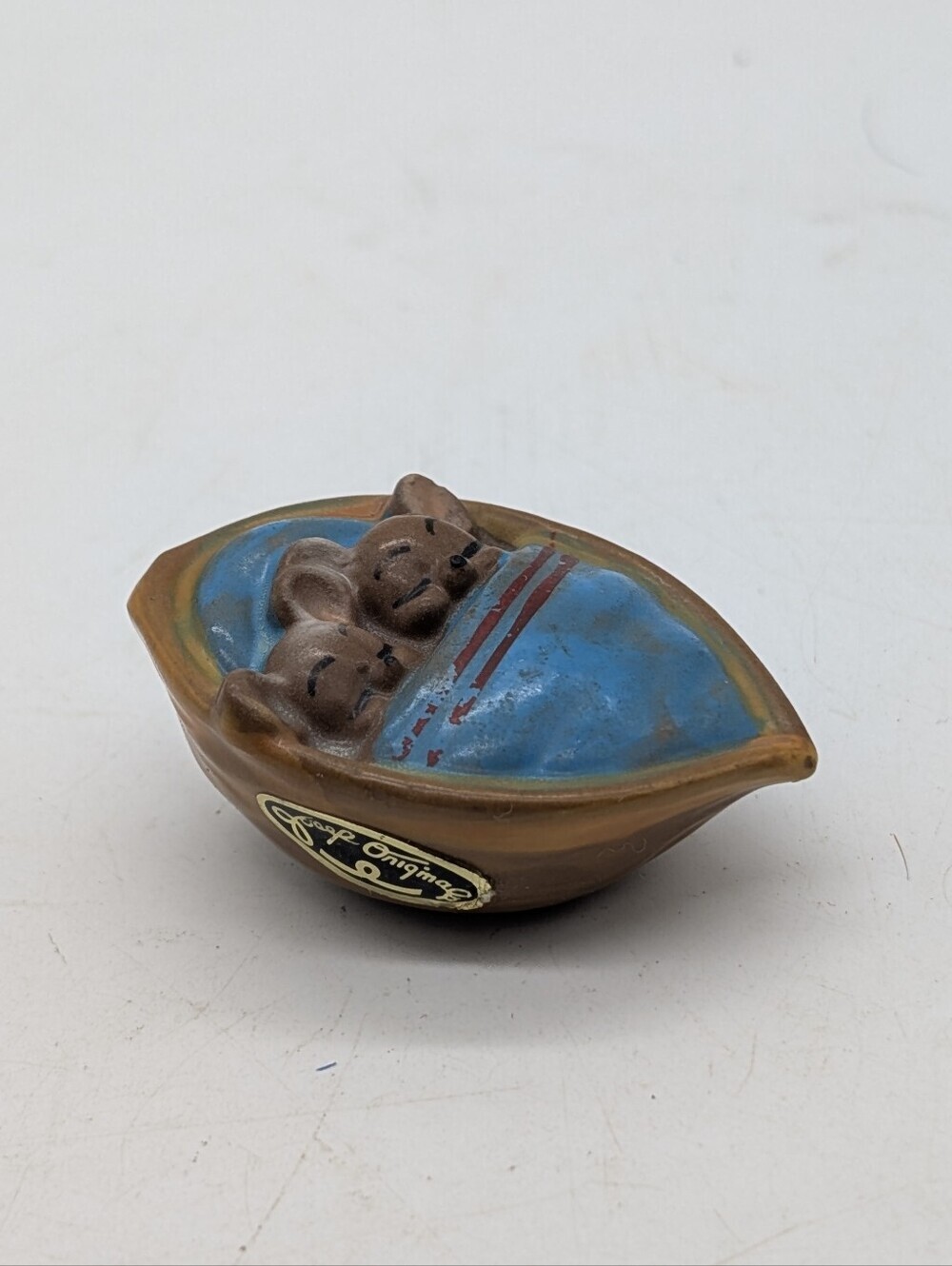 Vintage Josef Originals Mice in Walnut Shell Miniature Figurine - Japan